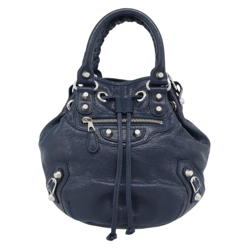 Balenciaga Leather Giant Mini Pom Handbag Blue